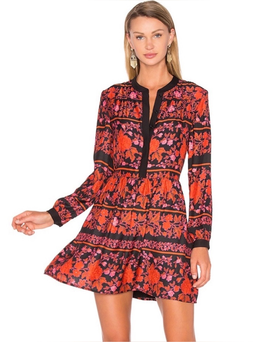 Cupcakes and Cashmere Natalie Floral Babydoll Mini Dress Black Red Size Small